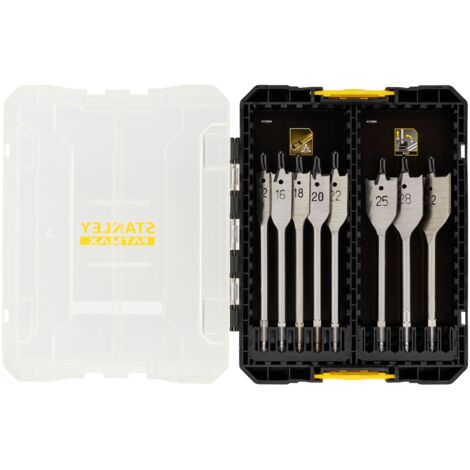 Stanley – Coffret de 8 mèches à bois plates 152mm – Pour perceuse – Tailles 12 à 32mm – Perçage rapide et précis dans le bois - STA88556-XJ