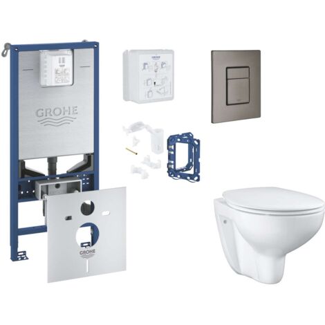 Grohe Rapid SLX - Set bâti-support, cuvette, abattant SoftClose et plaque de déclenchement Skate Cosmopolitan et kit pour insertion de tablette, Hard Graphite Brossé SANI11BB5126 (1/5)
