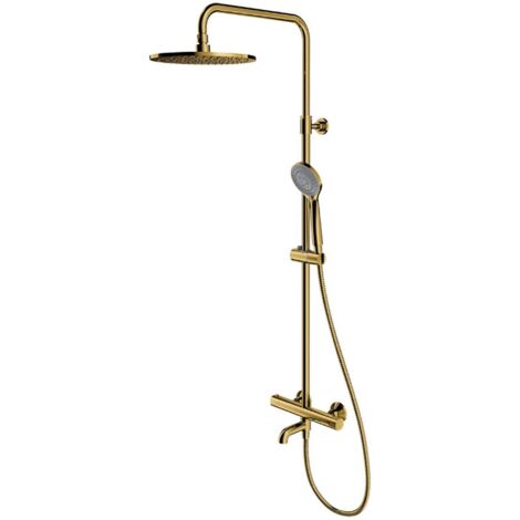 OMNIRES Y - Set de douche avec thermostat de baignoire, diamètre 25 cm, 3 jets, doré Y1234ALGL