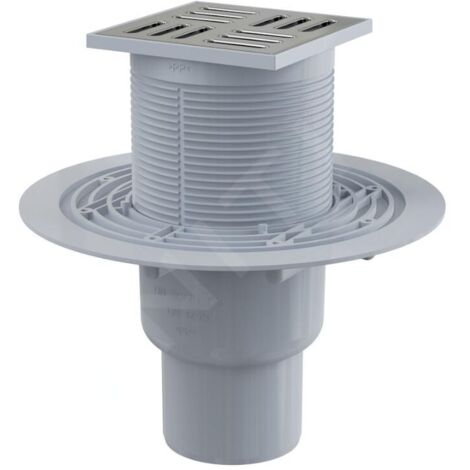 AlcaDrain Drain de sol 105×105/50/75 mm avec sortie verticale, grille en acier inoxydable, siphon avec eau de verrouillage (1/3)