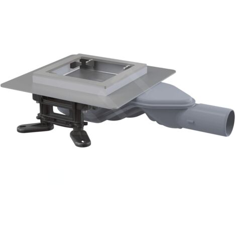 AlcaDrain Drain de sol en acier inoxydable ultra-plat 130×130 mm avec sortie horizontale, sans grille, siphon combiné anti-odeurs SMART (1/2)