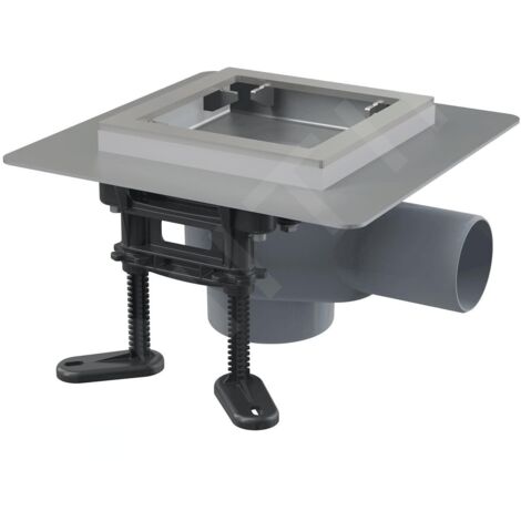 AlcaDrain Drain de sol en acier inoxydable 130×130 mm avec sortie horizontale, sans grille, siphon combiné anti-odeurs SMART (1/2)