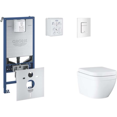 Grohe Rapid SLX - Set bâti-support, cuvette, abattant SoftClose, plaque de déclenchement Skate Cosmopolitan, Triple Vortex, blanc alpin SANI11BB3105
