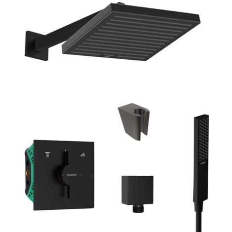 SANITINO - Set de douche avec mitigeur et corps encastré hansgrohe, accessoires kielle, noir mat SANI21HHK401