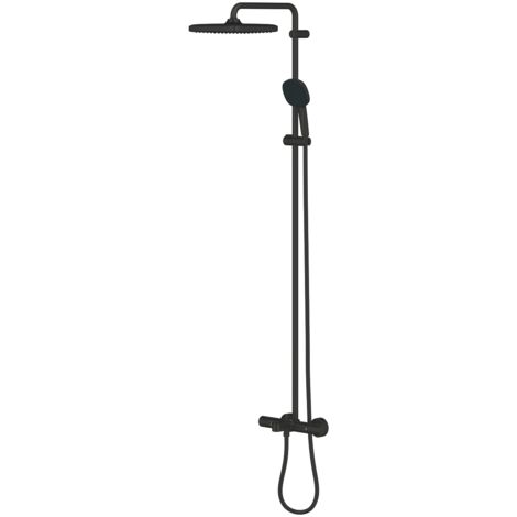 Grohe – Set de douche thermostatique noir mat 250x250 mm – 2 jets – Thermostat mural avec protection anti-brûlure – Flexible 1750 mm – 269842431