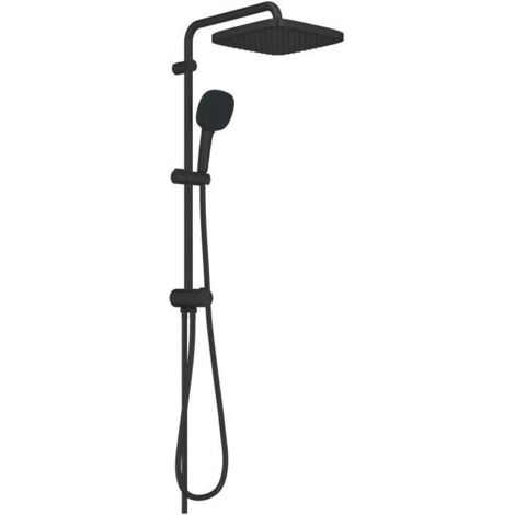 Grohe – Colonne de douche sans robinetterie 25x25 cm – 2 jets pluie/smartrain – Noir mat – Bras orientable 390 mm – Flexible 1,25 m – 266982431
