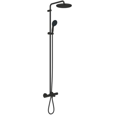 Grohe – Set de douche thermostatique avec thermostat de baignoire – Pommeau Vitalio Start 250mm 1 jet Rain – Douchette Vitalio Start 110mm 2 jets – Noir mat – 269882431