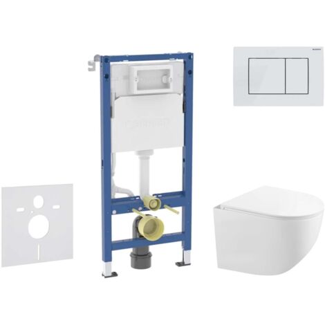 Cuvette suspendue compacte Gaia – Bâti-support Geberit Duofix avec réservoir 12 cm – Abattant SoftClose – Plaque Delta30 blanc alpin – SANI11CA3153B