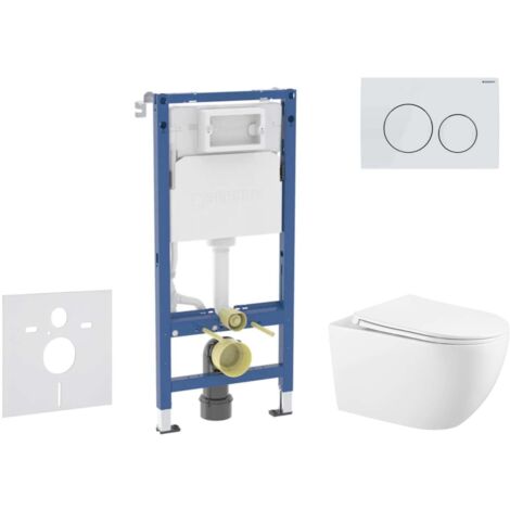 Bâti-support WC Geberit Duofix avec réservoir 12cm – Cuvette suspendue Gaia Rimless – Abattant SoftClose – Plaque Delta20 blanc alpin – SANI11CA3145B
