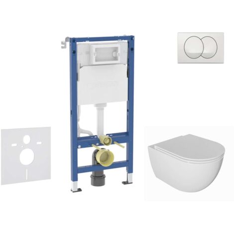 Geberit – Set bâti-support WC suspendu avec cuvette rimless Oudee et abattant SoftClose – Plaque déclenchement Delta blanc – SANI11CA3136B