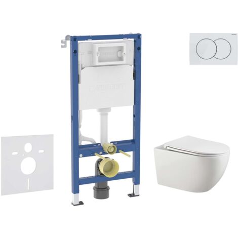 Geberit – WC suspendu Gaia – Bâti-support Duofix avec réservoir 12cm – Abattant SoftClose – Plaque Delta01 – Rimless – SANI11CA3124B