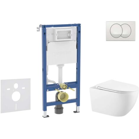 Geberit – Set de bâti-support WC suspendu avec cuvette Gaia et abattant softclose – Plaque de déclenchement Delta – SANI11CA3143B