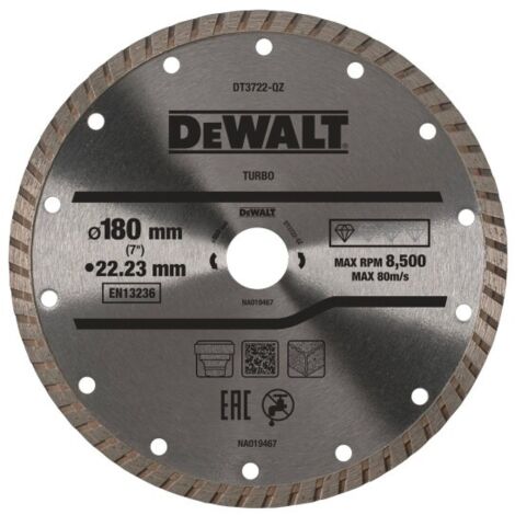 DeWALT - Disque de tronçonnage diamantée pour matériaux durs 180x22,2 mm DT3722 (1/2)