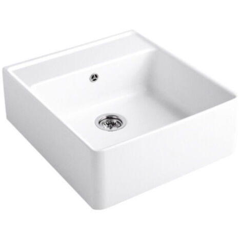 Villeroy & Boch – Évier 2 bacs 595x630mm 632061R1 – Céramique Blanc Alpin – Garniture de vidage avec commande manuelle – Kit de fixation inclus (1/7)