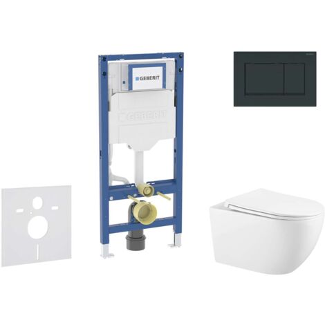 Geberit Duofix - Set de bâti-support, cuvette Gaia et abattant softclose, plaque de déclenchement Sigma30, noir brillant/noir mat SANI11CA5136B
