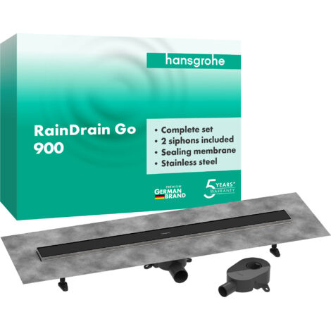 Hansgrohe RainDrain Go - Caniveau de douche 90 cm avec grille double face, pour pose de carrelage, noir mat 56274670