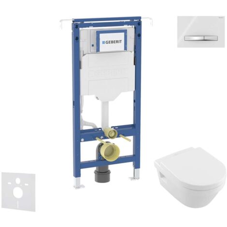Geberit Duofix - Set bâti-support, cuvette Tesi et abattant Villeroy Boch, plaque de déclenchement Sigma50, DirectFlush, SoftClose, CeramicPlus, blanc alpin SANI11CK3110