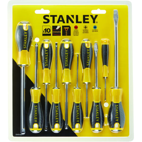 Stanley – Jeu de tournevis cruciforme 10 pièces STHT060211 – Longueur 320mm – Manche en TPR imperméable et isolant – Pour visser en série