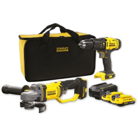 Stanley – Pack de 2 outils électroportatifs 18V – Perceuse à percussion 50Nm et mini meuleuse 9000tr/min – 2 batteries 2.0Ah et mallette de transport - SFMCK471D2 (1/5)
