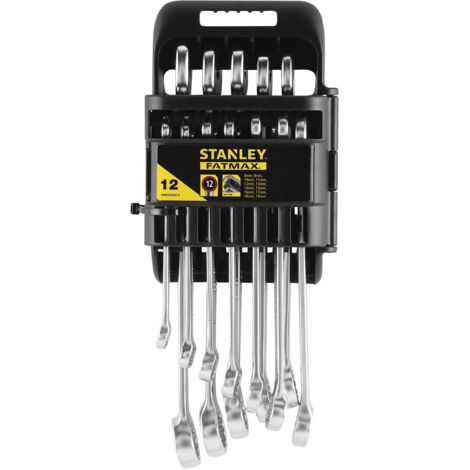 Stanley – Jeu de 12 clés mixtes 8-19 mm – Angle de 15° pour accès facilité – Finition chrome mat anti-corrosion – Système anti slip