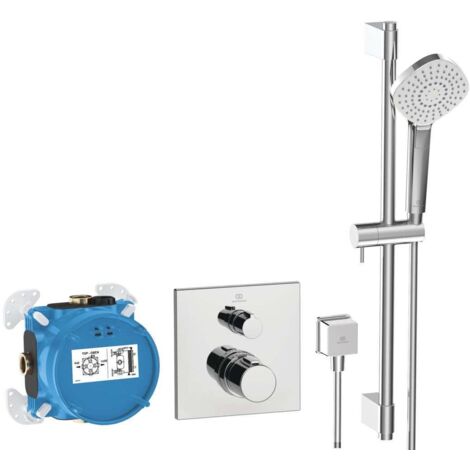 Ideal Standard CeraTherm - Set de douche avec thermostat encastré, corps d’encastrement, 3 jets, chrome A7599AA (1/4)