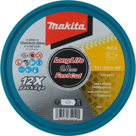 Makita - Jeu de disques à tronçonner pour acier inoxydable 125x22,23 mm, 12 pcs E-22953-12 (1/5)