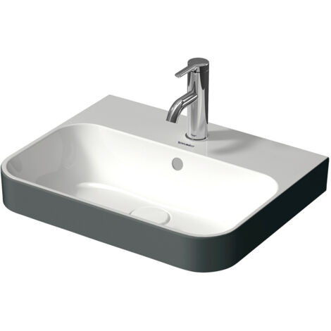 Duravit Happy D.2 - Lavabo à poser 50x40 cm, avec trop-plein, trou pour robinet, WonderGliss, blanc/anthracite mat 23605061001 (1/5)