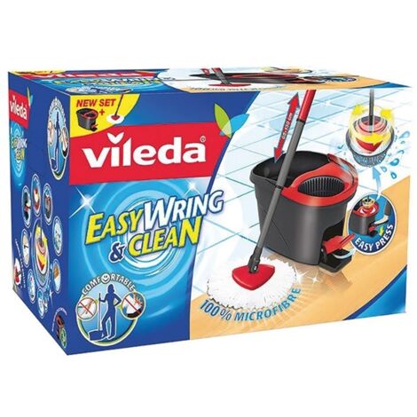 Vileda – Kit Easy Wring & Clean balai à poussière avec seau à pédale – Tête triangulaire pour nettoyage efficace – Manche télescopique 85-130 cm (1/10)