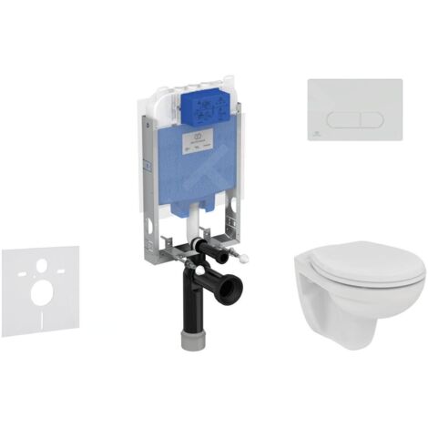 Ideal Standard ProSys - Ensemble pour WC suspendu, cuvette et abattant Eurovit, Plaque de déclenchement Oleas M1, Rimless, SoftClose, blanc ProSys80M SP124 (1/5)