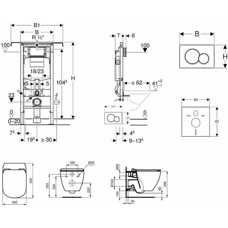 Geberit Duofix - Bâti-support pour WC suspendu avec plaque de déclenchement Sigma01, blanc alpin + Ideal Standard Tesi - cuvette et abattant, Aquablade, SoftClose 111.355.00.5 NU1