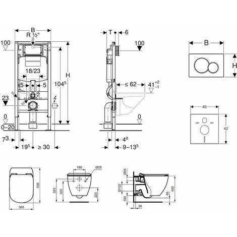 Geberit Duofix - Bâti-support pour WC suspendu avec plaque de déclenchement Sigma01, chrome poli + Ideal Standard Tesi - cuvette et abattant, Aquablade, SoftClose 111.300.00.5 NU2