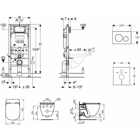 Geberit Duofix - Bâti-support pour WC suspendu avec plaque de déclenchement Sigma20, blanc/chrome poli + Ideal Standard Tesi - cuvette et abattant, Aquablade, SoftClose 111.300.00.5 NU4