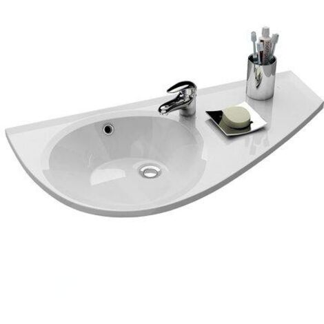 Lavabo suspendu asymétrique 85x45cm – Résine composite – Orientation droite avec trop plein – Perçage robinetterie – XJ1P1100000 – Ravak (1/5)