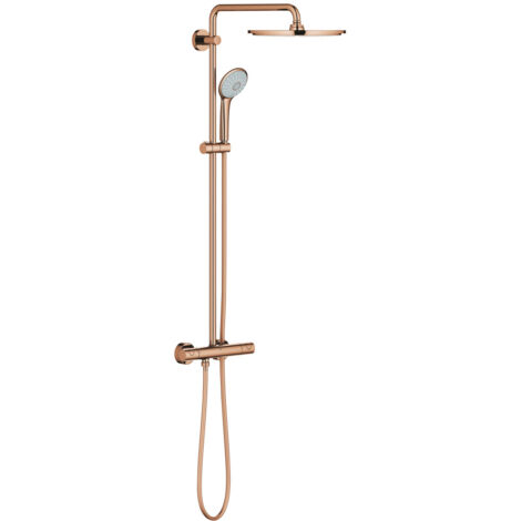 Grohe – Colonne de douche thermostatique avec mitigeur – Finition métal Warm Sunset – Douche de tête 310 mm – Type de jet Rain – Montage mural - 26075DA0