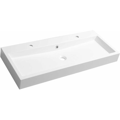 Sapho – Lavabo à poser 100x42 cm en marbre de synthèse blanc – 2 trous pour robinet – Installation murale – OR101
