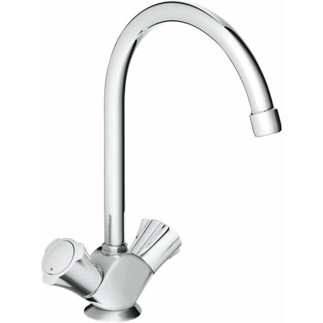 Grohe – Mitigeur d’évier monotrou 360° – Bec orientable – Hauteur 284 mm – Commande à deux poignées – Laiton chromé – Débit 13 l/min (1/10)