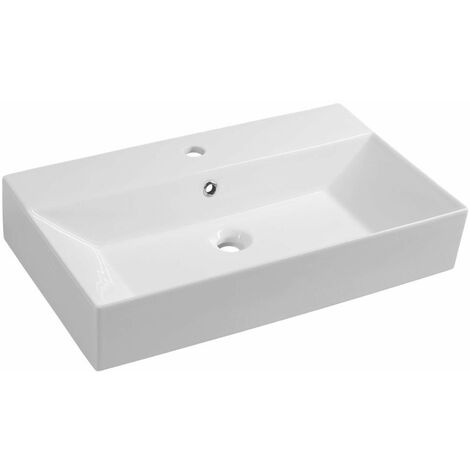 Lavabo céramique 70x42 cm avec trop-plein et trou pour robinet – Anguleux classique – Montage mural ou sur plaque – 10SF50070 – Aqualine