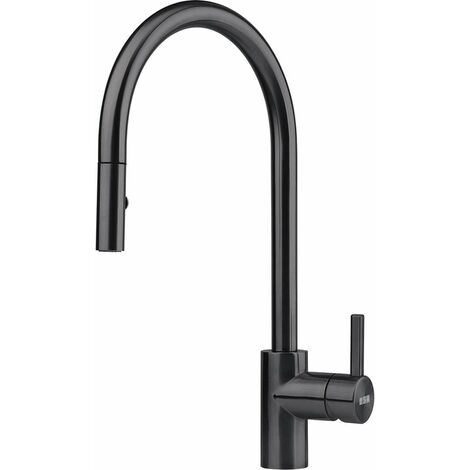 Franke – Mitigeur d'évier noir Eos Neo – Douchette extractible 180° – Inox avec mousseur – Hauteur 433 mm – Débit 9 l/min