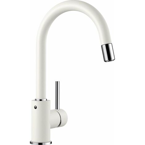Blanco – Mitigeur de cuisine à douchette extractible – Finition blanc/chrome – Bec orientable 360° – Montage un trou – 521457