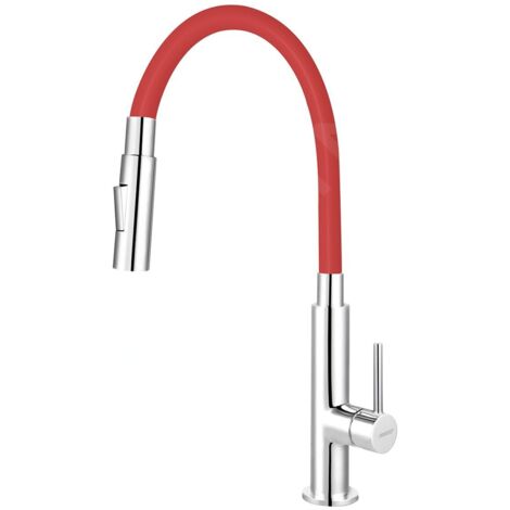 Novaservis Ferro - Mitigeur d'évier avec bras flexible, 2 jets, rouge / chrome 70730,0CV (1/3)
