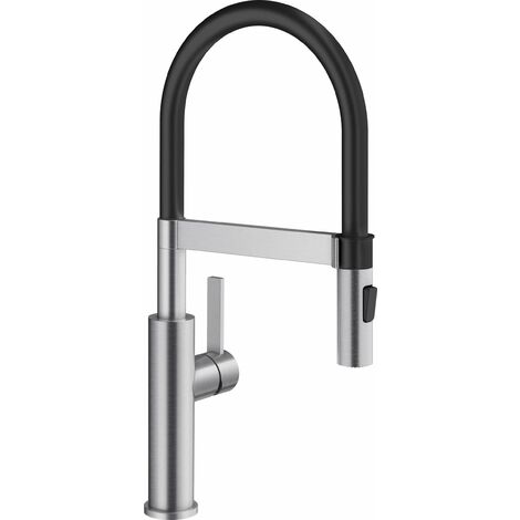 Blanco – Robinet de cuisine 526616 – Acier inoxydable brossé – Bec orientable 360° – Douchette flexible à double jet – Installation simple (1/8)