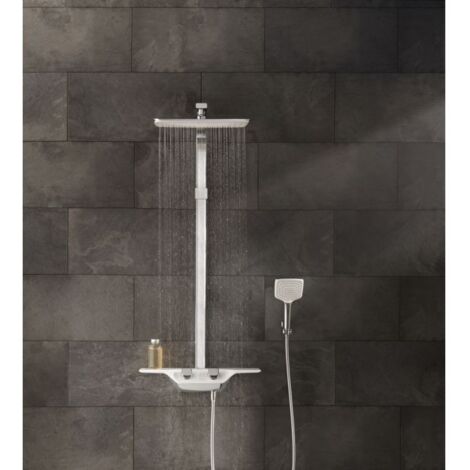 Kludi – Système de douche thermostatique à double sortie – Douche de tête 400x260mm – Flexible anti-torsion – Débit 14 l/min à 3 bar (1/6)