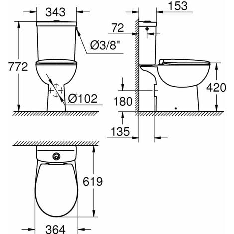 Grohe Bau Ceramic - WC à poser avec réservoir et abattant softclose, blanc alpin 39347000