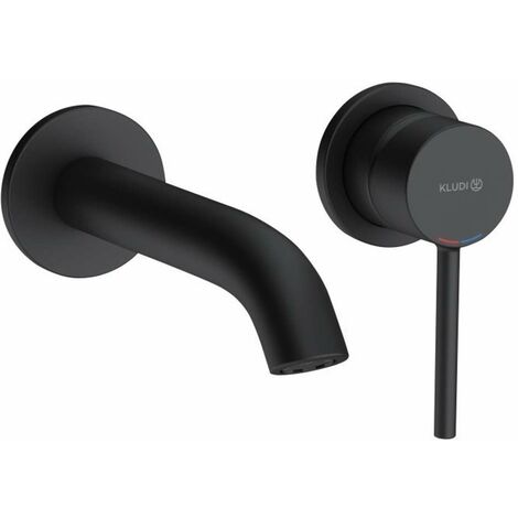 Kludi – Mitigeur de lavabo mural encastré noir mat – Finition métal – Longueur du bec 180 mm – Débit d'eau 5 l/min à 3 bars - 382443976 (1/6)