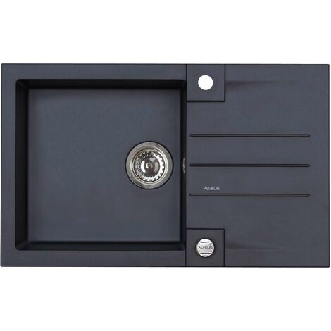 Évier en granit 78x48 cm – 1 bac avec égouttoir – Commande de vidage excentrique – Siphon pop-up avec trop-plein – Alveus (1/7)
