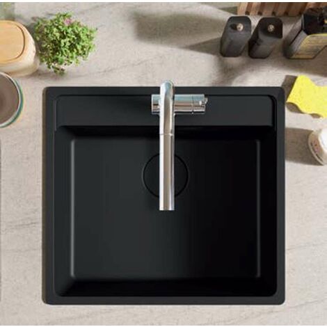 Evier Cuisine en Granit Noir, 78 x 50 cm, Lavabo 1 bac + Kit de Vidage +  égouttoir enroulable, Évier à Encastrer de Primagran : : Bricolage