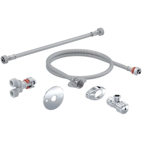 Geberit – Raccordement eau abattant lavant pour WC suspendu – Filetage plomberie 1/2' – Finition métal – Kit complet avec raccord en Y et robinet équerre