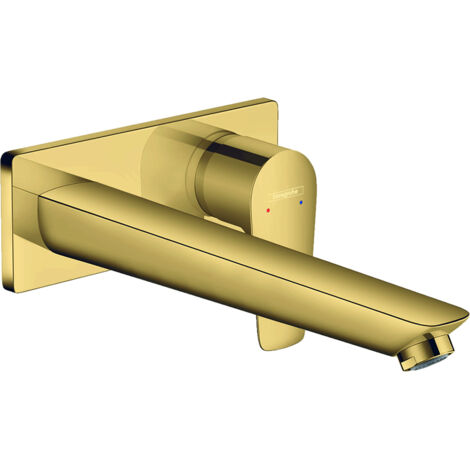 Hansgrohe – Mitigeur de lavabo encastré mural – Bec 225mm – Bonde à écoulement libre – Finition dorée poli – Débit 5 l/min – Limiteur de température réglable