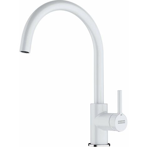 Franke – Mitigeur de lavabo blanc 350 mm – Bec rotatif 360° – Débit 14 l/min – Raccord flexible 45 cm – Conception fragranite (1/2)