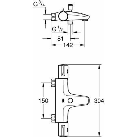 Grohe Grohtherm 800 - Mitigeur thermostatique de baignoire, chrome 34756000